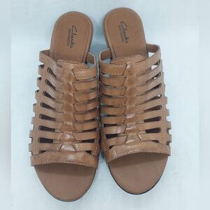 Clarks Bendables Sandals Brown Leather Casual Travel Slide Womens Size 9.5W